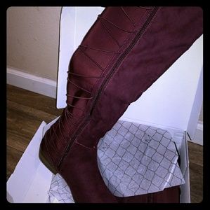 Over the knee wine boots